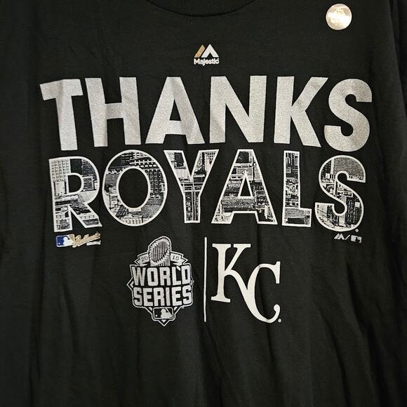 XL Majestic Black Thanks Royals KC World series 2015 with silver text - Picture 3 of 4